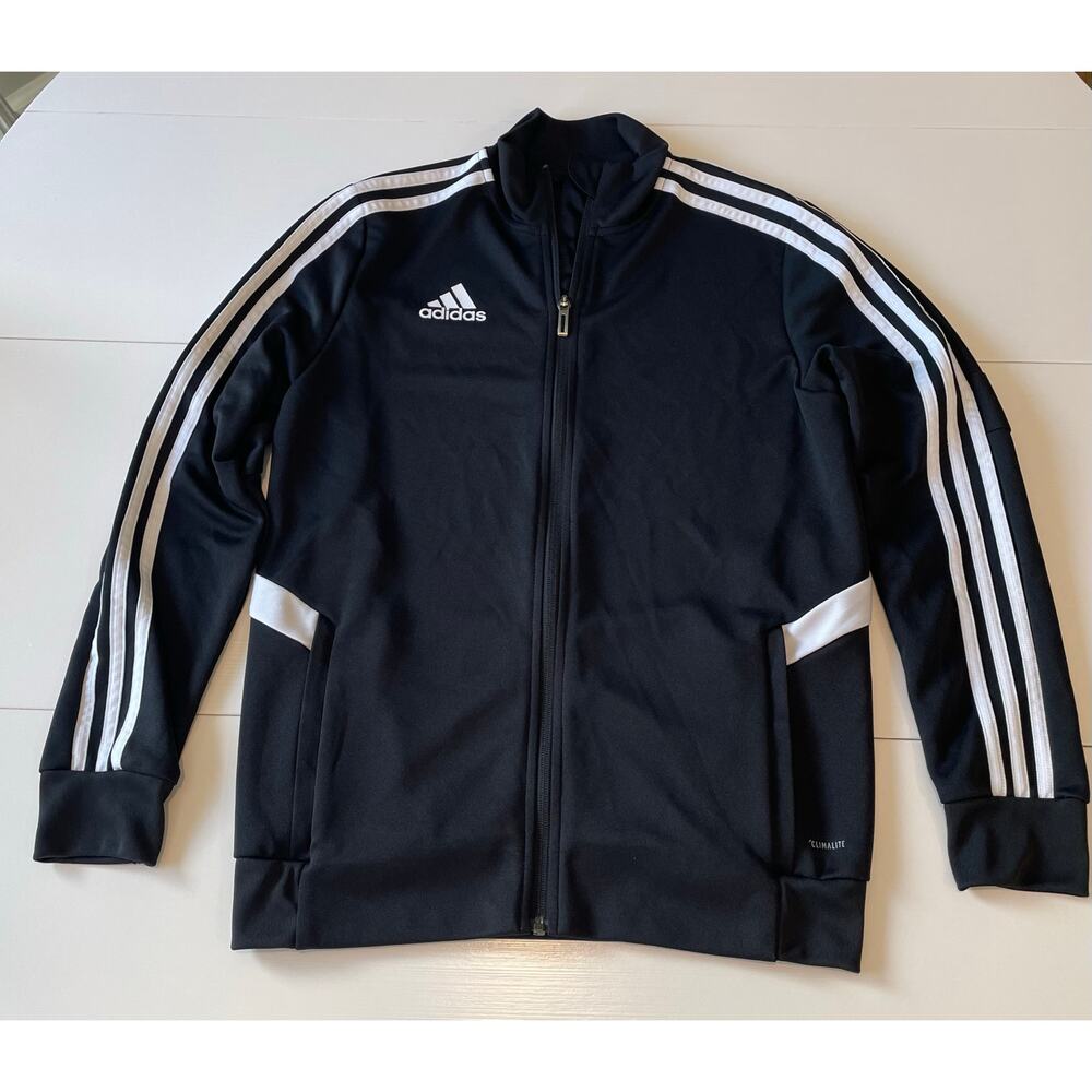 Adidas Track Jacket Boys Youth Sz L (13-14Y) Black White Logo Stripes Activewear - Picture 7 of 12